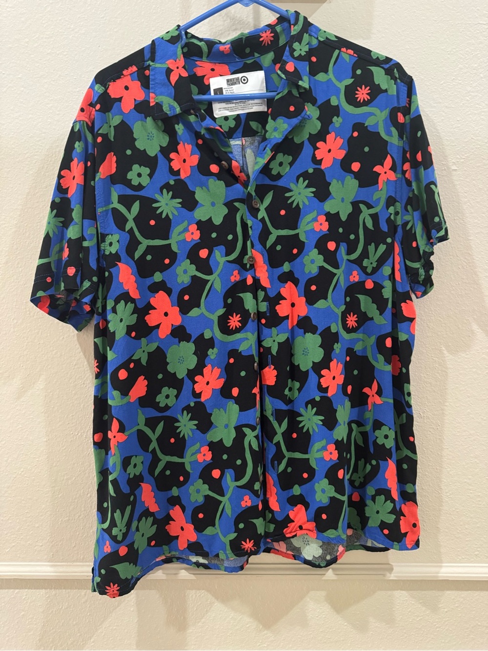 Latino Heritage Month x Target Blue Floral Button Down Shirt 100% Rayon Large